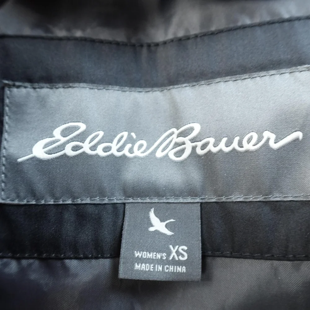 Eddie Bauer Jacket Womens XS Black EB650 Down Puffer Long Parka Trench Coat Hike